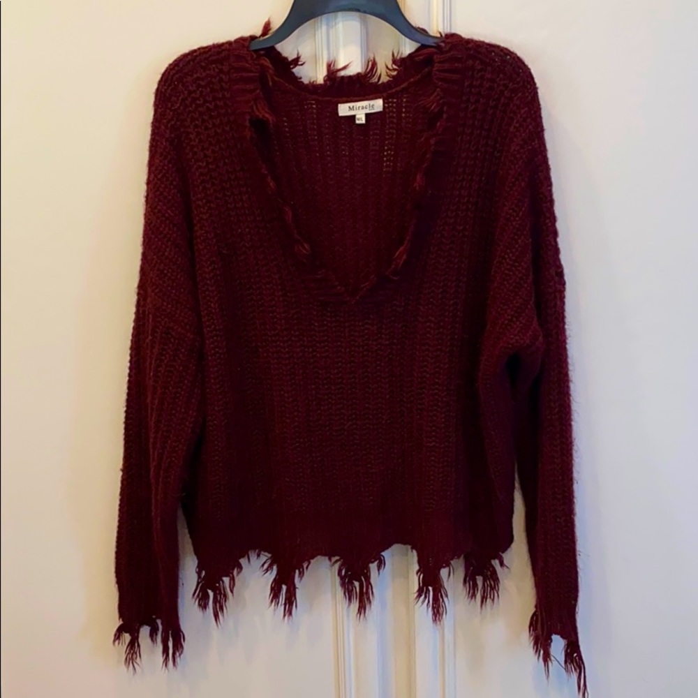 Maroon ripped cropped sweater